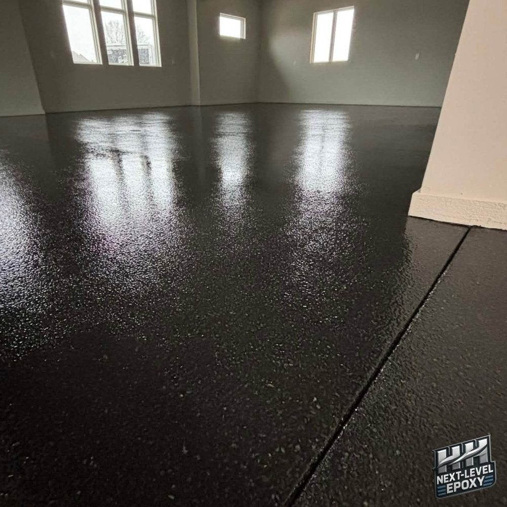 Solid black epoxy floor basement Kansas City